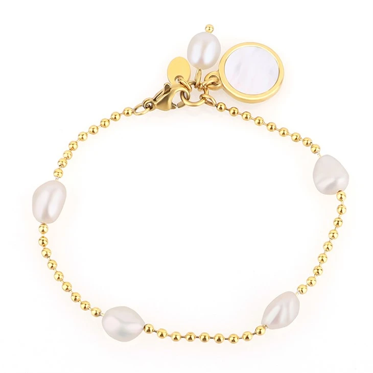 Gold Beaded Freshwater Pearl Charm Bracelet Gold Beaded Freshwater Pearl Charm Bracelet