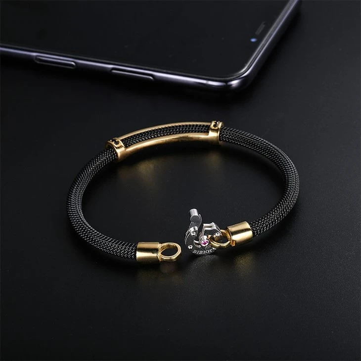 Black Braided Mesh Chain Curved Zircon Bar Bracelet best
