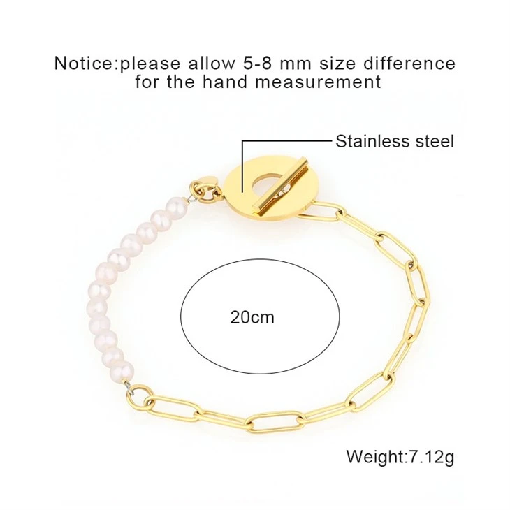 Asymmetrical Pearl Paperclip Chain T-Bar Stainless Steel Bracelet suppliers Asymmetrical Pearl Paperclip Chain T-Bar Stainless Steel Bracelet suppliers